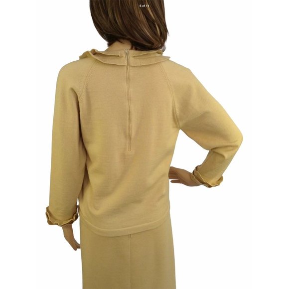 By Damon Vintage Skirt Sweater Set 10 Yellow 100% Wool Midi Pencil Ruffle Italy - Picture 7 of 11